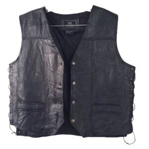 M Collection Leather Biker Vest Large Live to Ride Eagle Embroidered Black